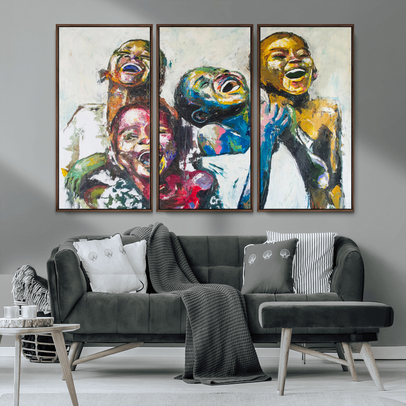 MGV-FC-48X32-3P - Shai Yossef Style Canvas Art - Joyful African Black Kids Impasto Painting with Vibrant Brushstrokes,