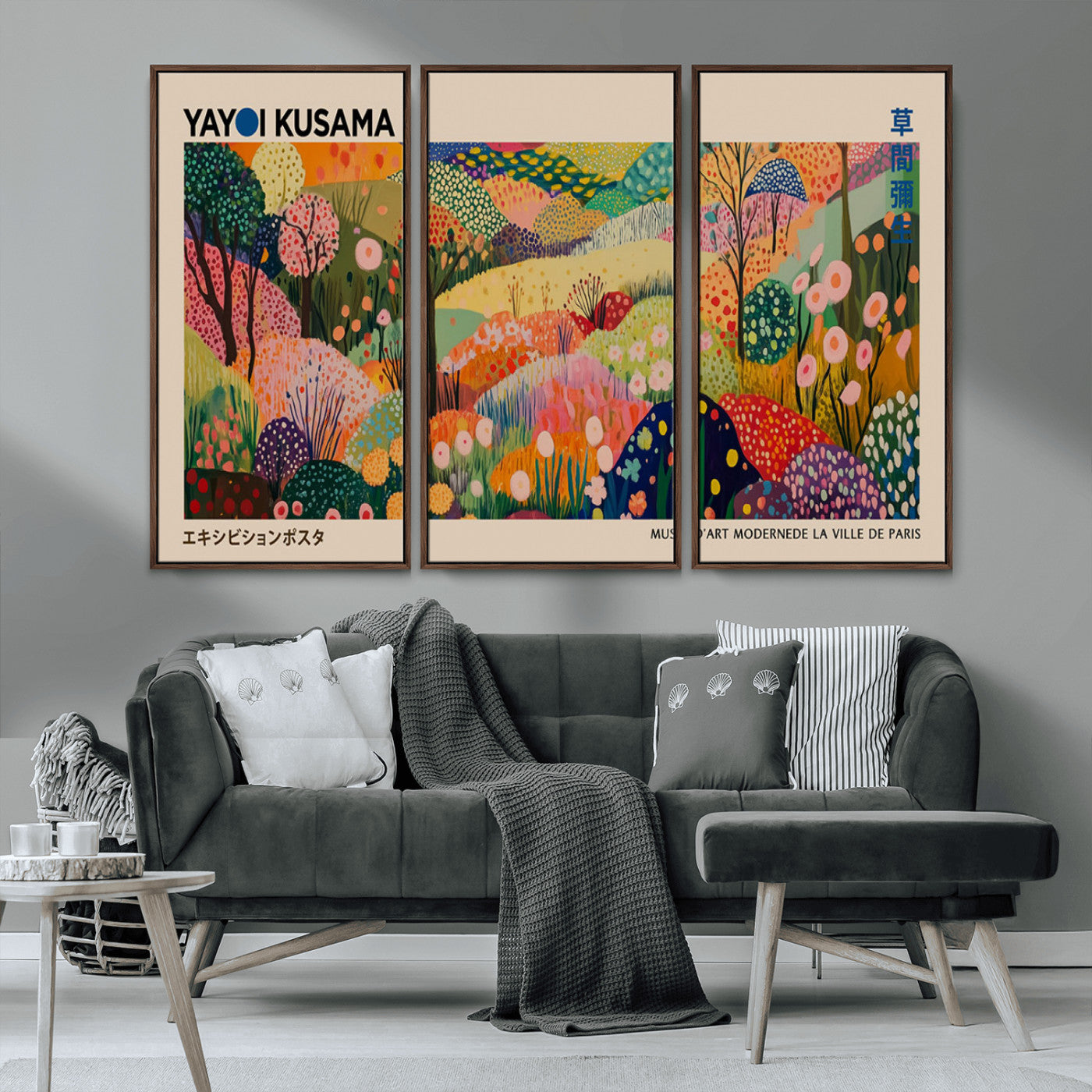 MGV-FC-48X32-3P - Yayoi Kusama Japanese Art Canvas Print, Abstract Art, Large Yayoi Kusama Framed Print, Japanese Wabi