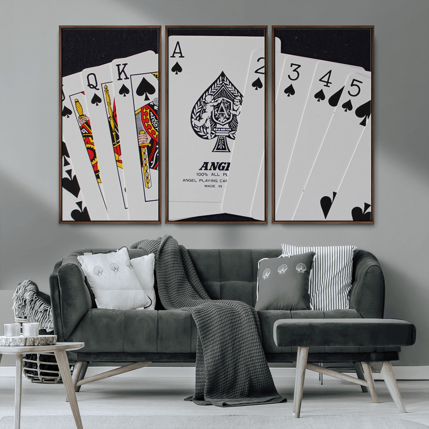 MGV-FC-48X32-3P - Poker Wall Art - Playing Cards Canvas Wall Art Print - Ace of Spades and Royal Flush Design, Perfect