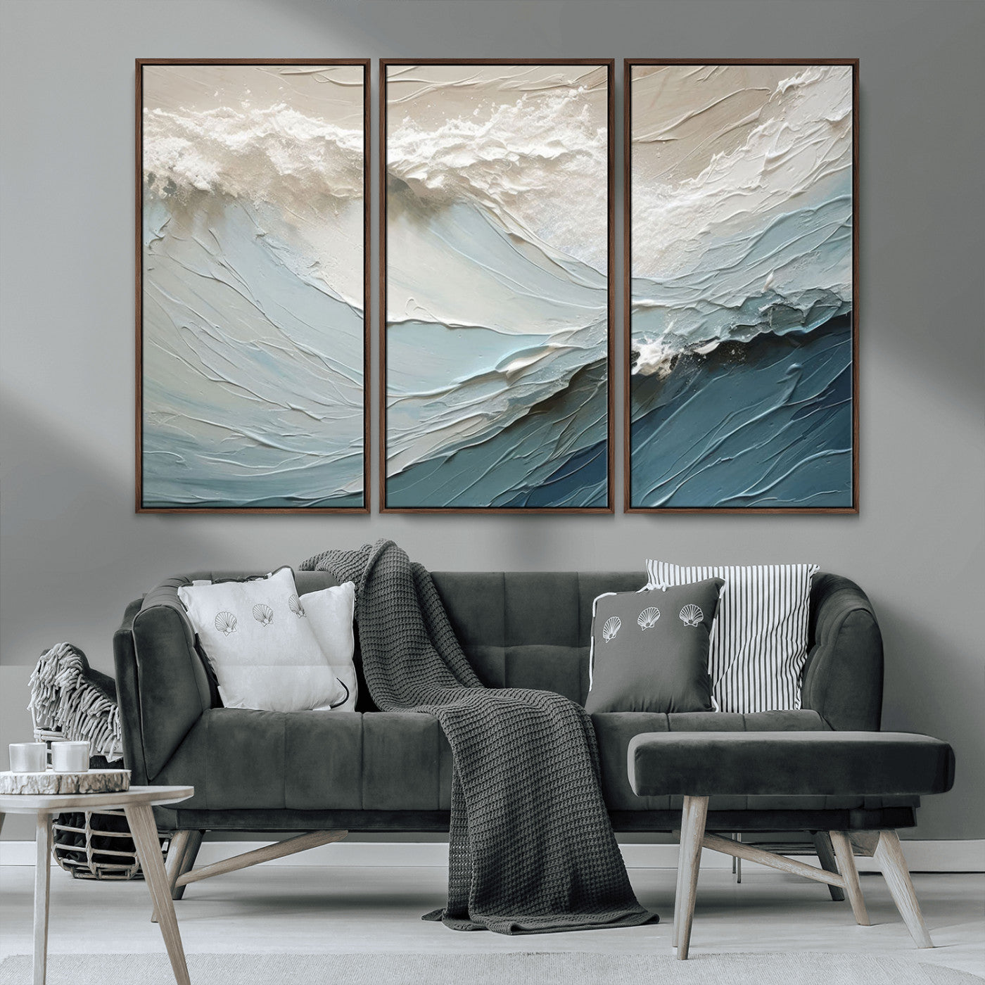 MGV-FC-48X32-3P - Waves Abstract Wall Art Print, Modern Framed Abstract Canvas Print, Abstract Painting for Living