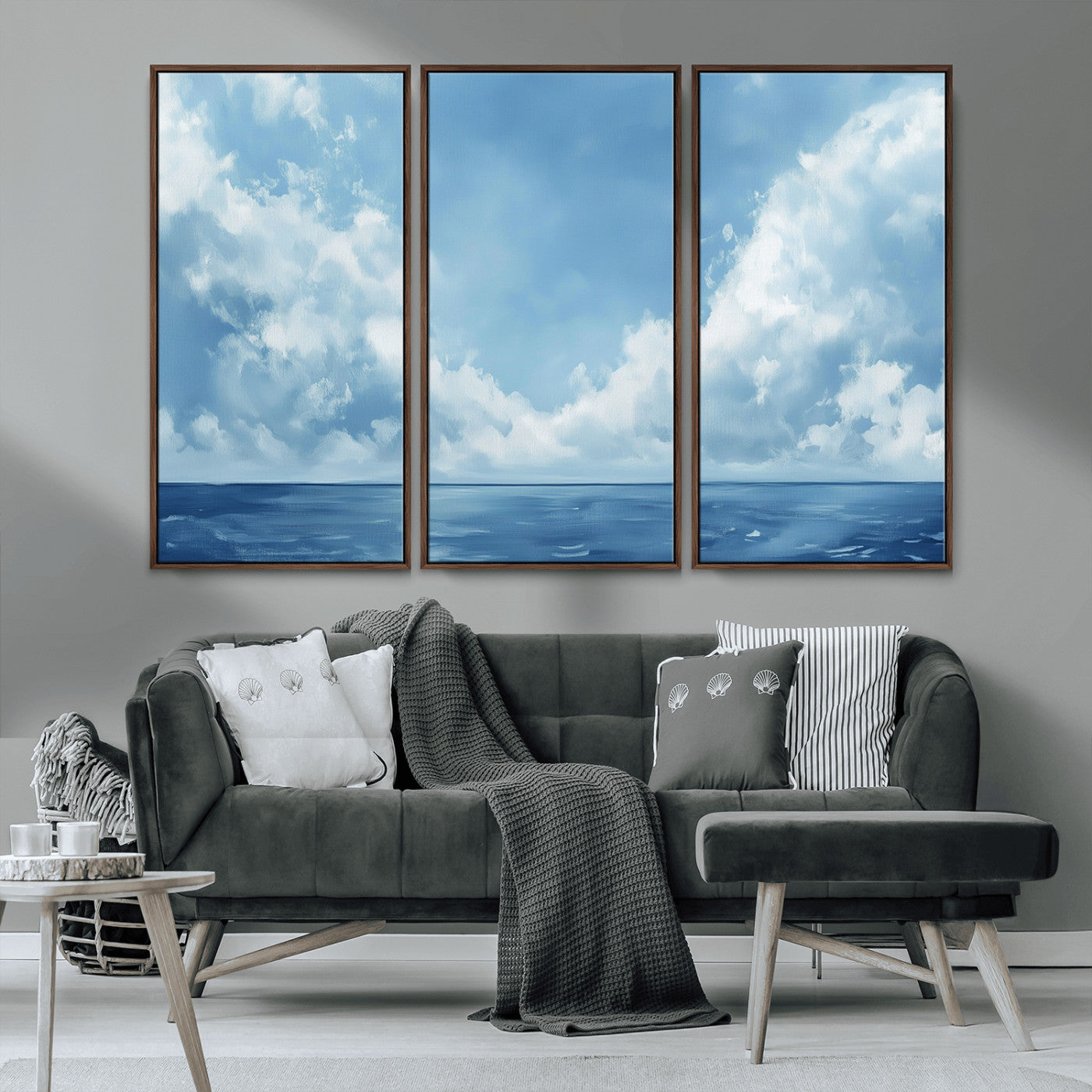 MGV-FC-48X32-3P - Abstract Ocean Print Artwork- Serene Blue Ocean Canvas Wall Art - Minimalist Ocean and Sky Canvas