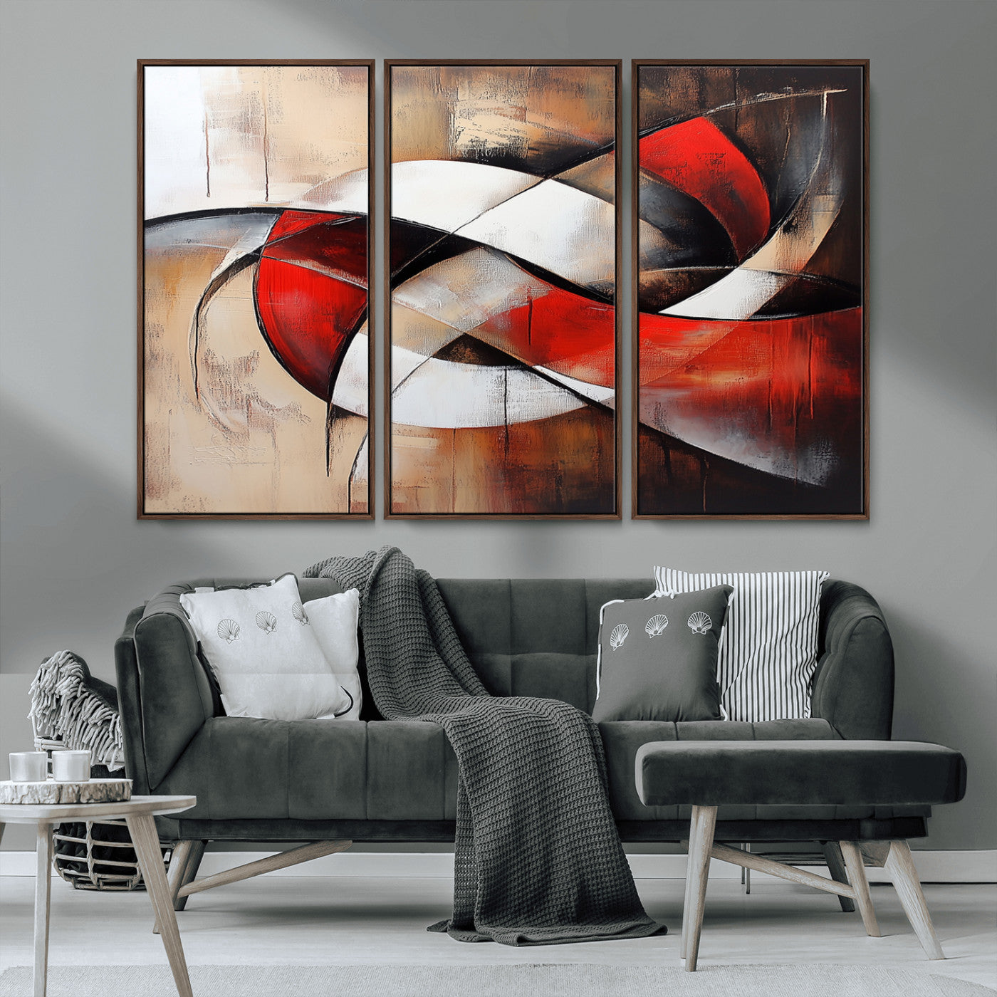 MGV-FC-48X32-3P - Abstract Wall Art - Modern Red and White Canvas Wall Art Print - Bold Geometric Abstract Canvas for