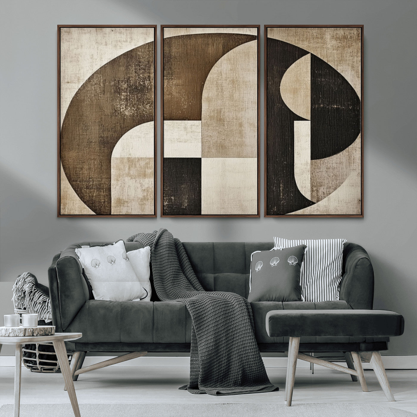 MGV-FC-48X32-3P - Wabi Sabi Abstract Wall Art | Geometric Modern Minimalist Canvas Print with Neutral Mid Century Art