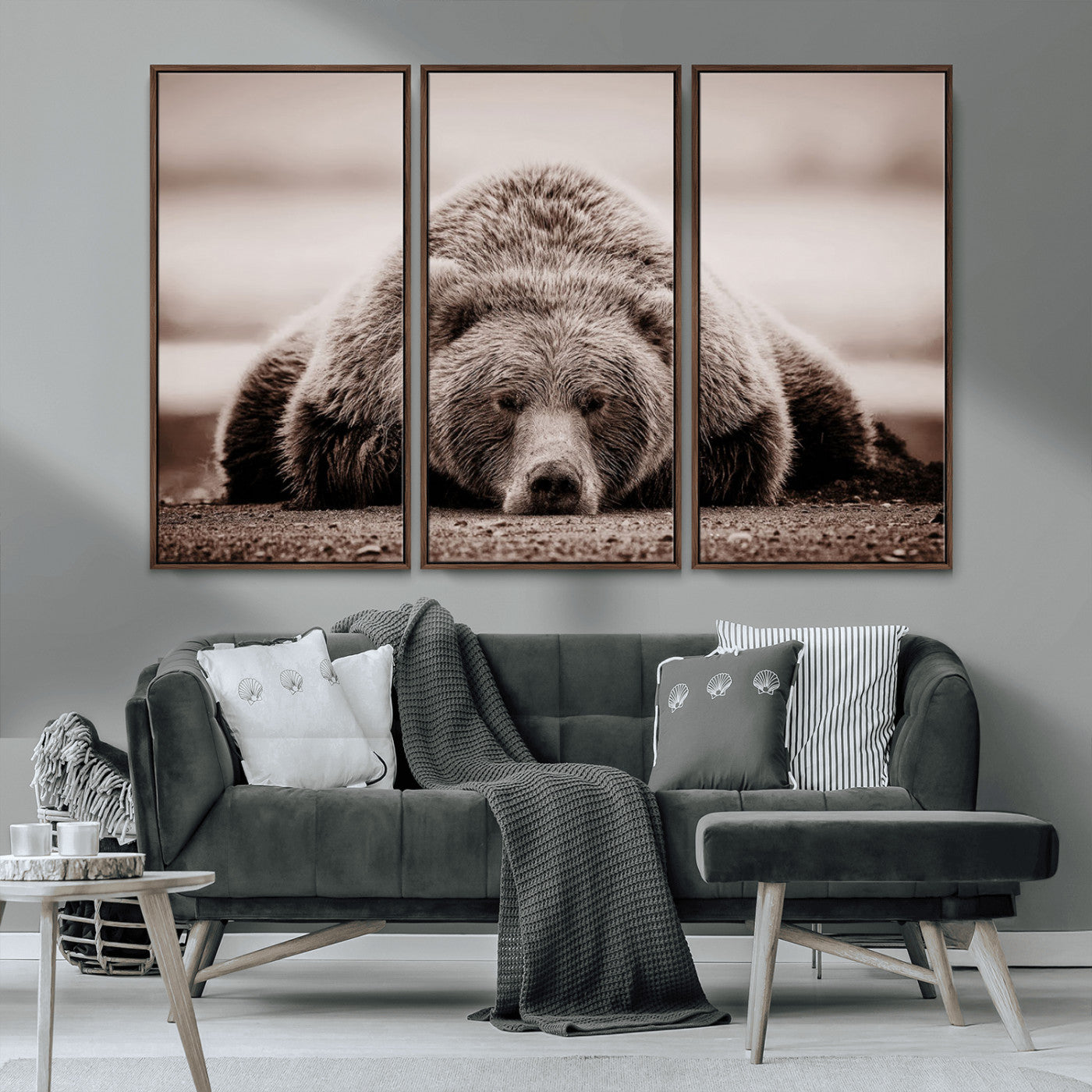 MGV-FC-48X32-3P - Grizzly Bear Wall Art Print - Bear Canvas Wall Art - Rustic Bear Portrait Canvas Print for Cabin Wall Decor and Nature-Inspired Spaces