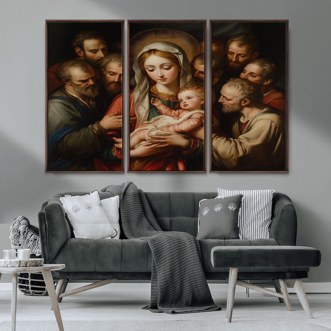 MGV-FC-48X32-3P - Religious Canvas Wall Art Print - Madonna and Child with Apostles Art Print - Classic Christian