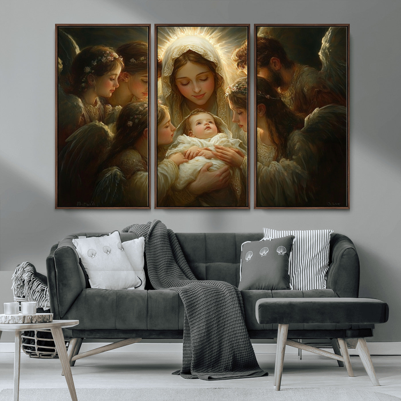 MGV-FC-48X32-3P - Mary Jesus Canvas Wall Art Print - Madonna and Child with Apostles Art Print - Classic Christian