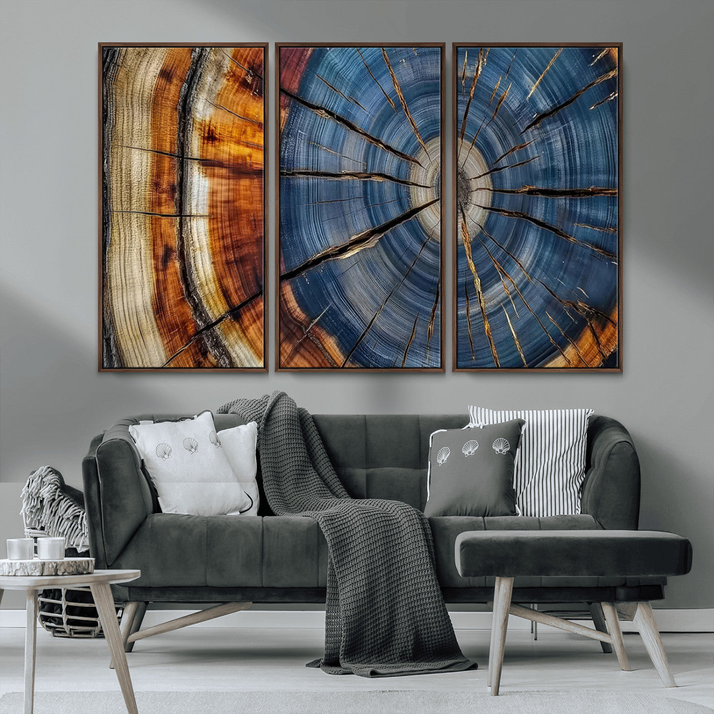 MGV-FC-48X32-3P - Abstract Tree Rings Canvas Wall Art - Wood Grain Canvas Print - Nature-Inspired Modern Wood Grain
