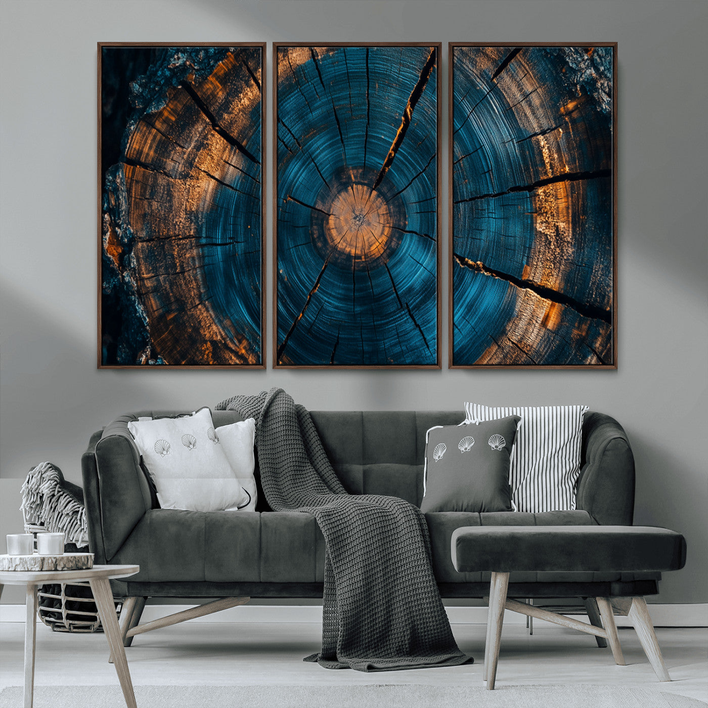 MGV-FC-48X32-3P - Farmhouse Wall Art - Abstract Tree Rings Canvas Wall Art Print, Framed Wood Grain Rings Artwork