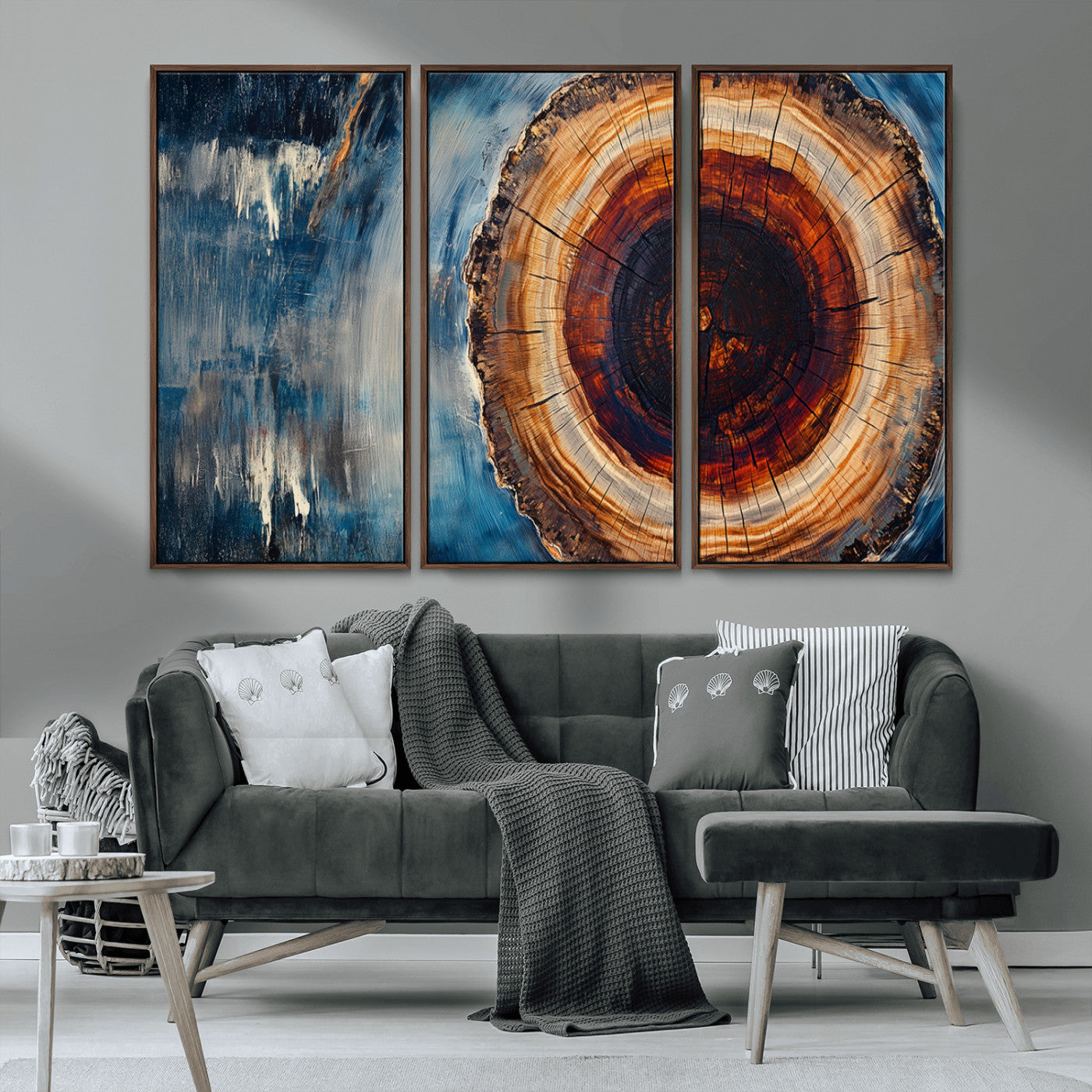 MGV-FC-48X32-3P - Abstract Tree Rings Wall Art Canvas Print - Wood Grain Rings Canvas Print - Nature Woodland Wall