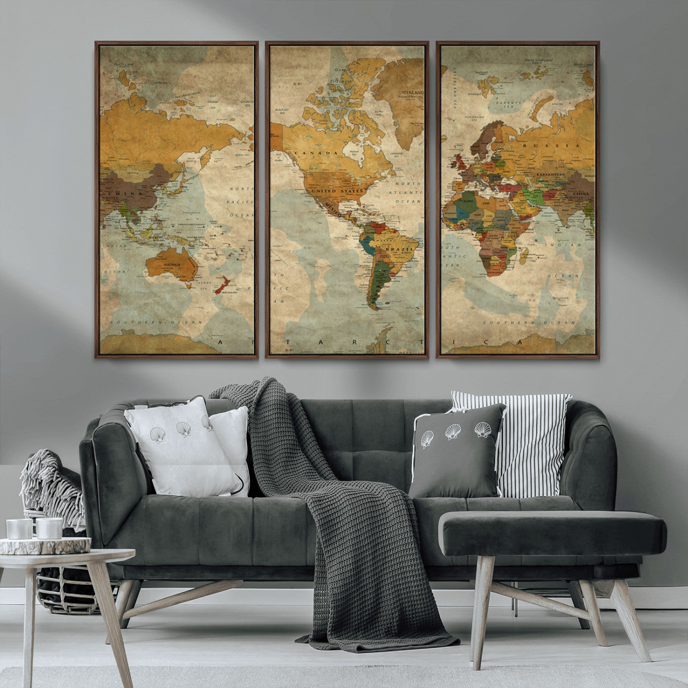 MGV-FC-48X32-3P - Push Pin World Map Canvas Print – Framed Wall Art for Couples to Track Their Travels – Anniversary