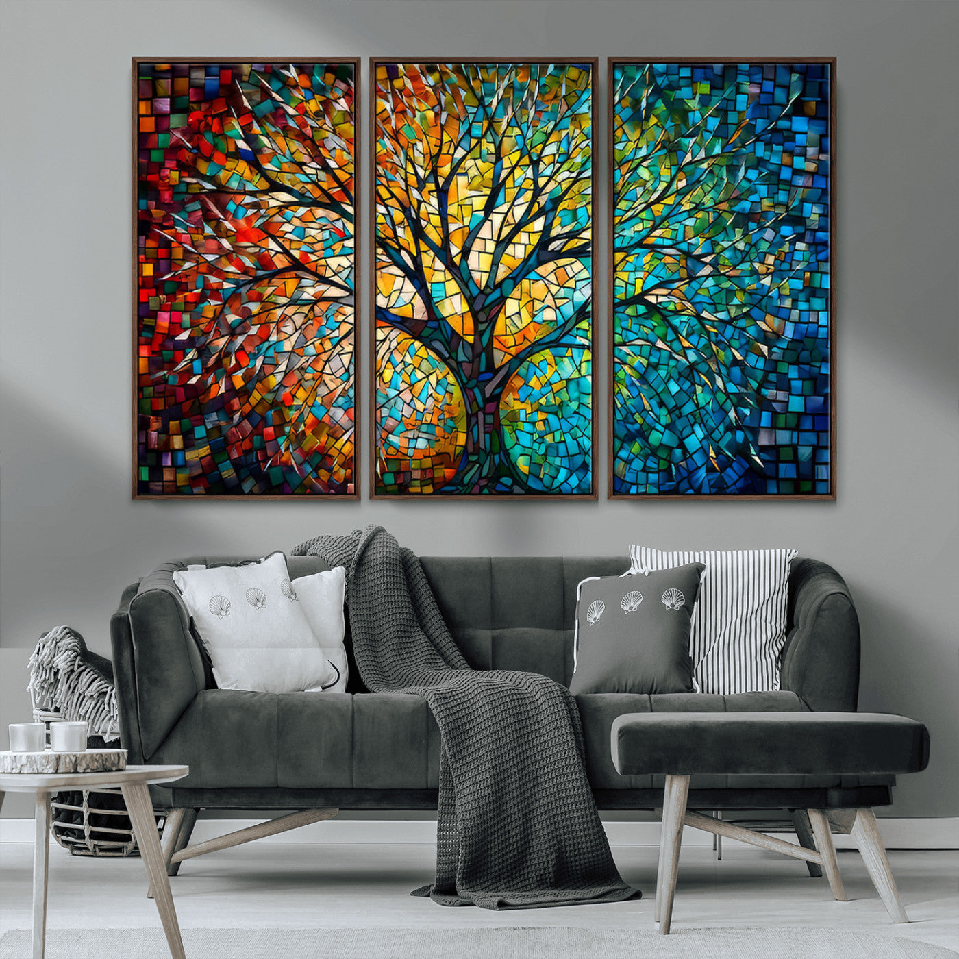 99325-MGV-CV-36X24-Yggdrasil Tree of Life Wall Art Print Canvas | Mosaic Style 3-Panel Canvas Print
