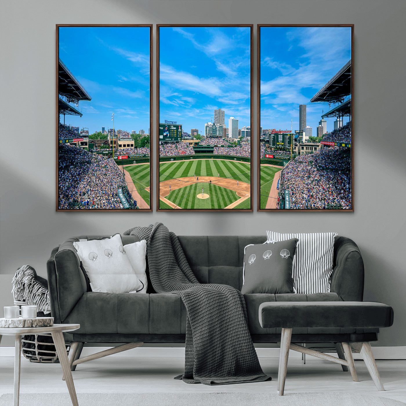 MGV-FC-48X32-3P - Wrigley Field Chicago Cubs Panoramic Art Multi Piece Canvas - Iconic Baseball Stadium Print for