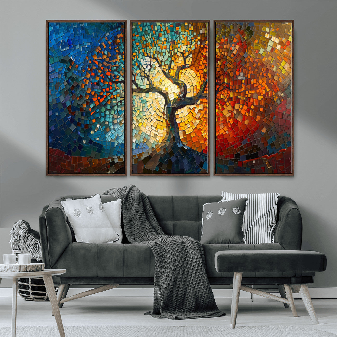 MGV-FC-48X32-3P - Yggdrasil Tree of Life Mosaic Stained Glass Wall Art Canvas, Yggdrasil Tree of Life Mosaic Canvas