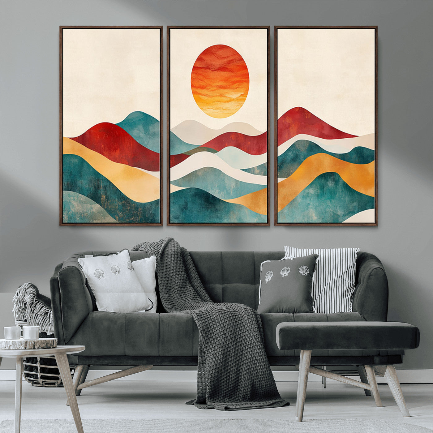 MGV-FC-48X32-3P - Southwest Mountain Canvas - Boho Triptych Wall Art - Rustic Woodland Nursery Decor - Abstract Nature