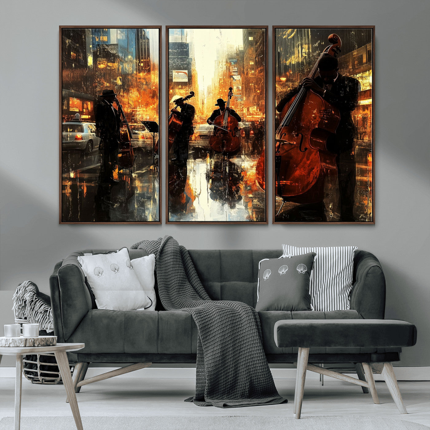 MGV-FC-48X32-3P - African American Abstract Jazz Wall Art - Framed Abstract Music Canvas - Colorful Instrument Canvsa