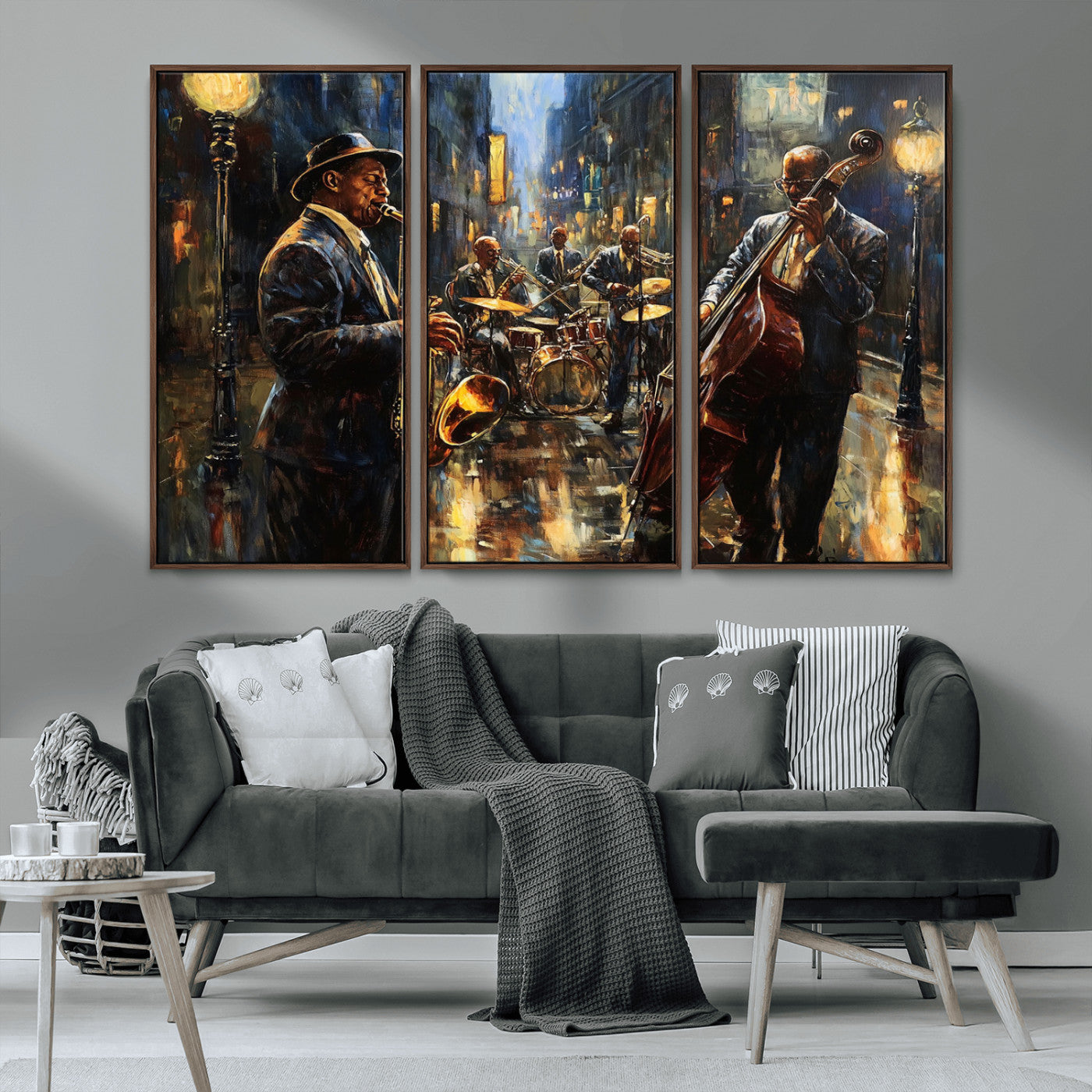MGV-FC-48X32-3P - Jazz Canvas Wall Art Print - Abstract African American Music Art - Framed Posters for Living Room or
