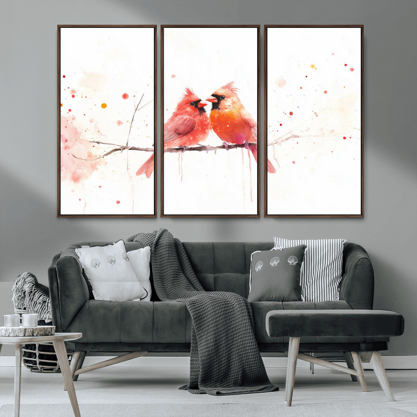 MGV-FC-48X32-3P - Cardinal Bird Canvas Wall Art - Male and Female Cardinal Print - Nature-Inspired Bird Wall Decor for