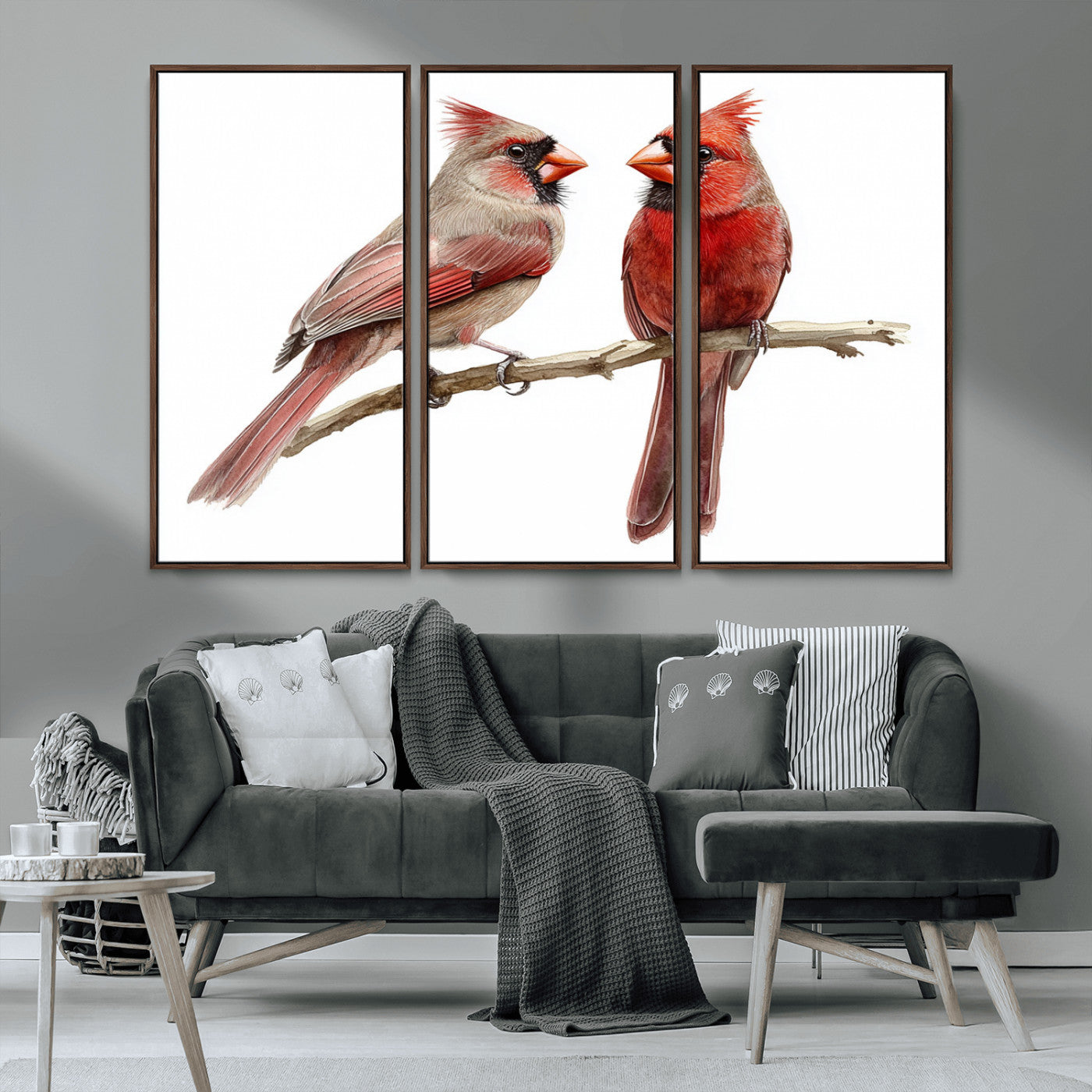 MGV-FC-48X32-3P - Cardinal Bird Canvas Wall Art - Male and Female Cardinal Print - Abstract Bird Wall Decor for Home -