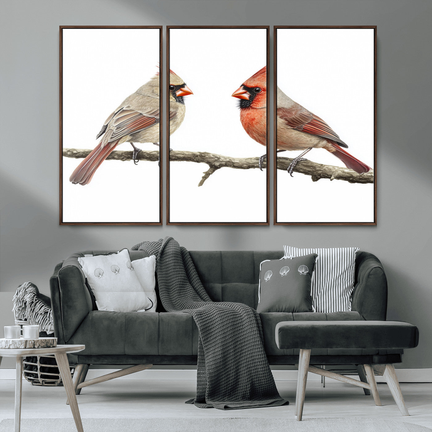 MGV-FC-48X32-3P - Cardinal Canvas Wall Art - Male and Female Cardinal Print - Nature-Inspired Bird Wall Decor for Home
