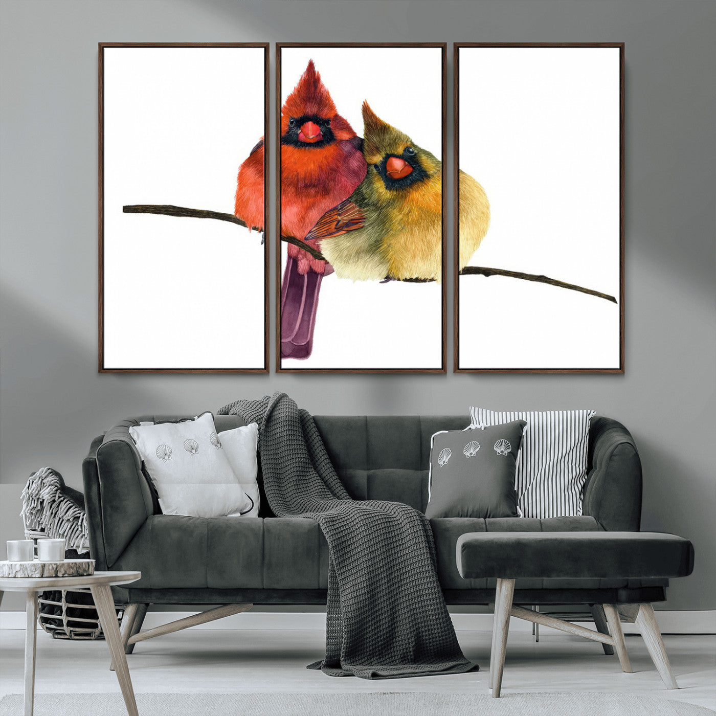 MGV-FC-48X32-3P - Cardinal Bird Canvas Wall Art - Male and Female Cardinal Print - Nature-Inspired Bird Wall Decor for