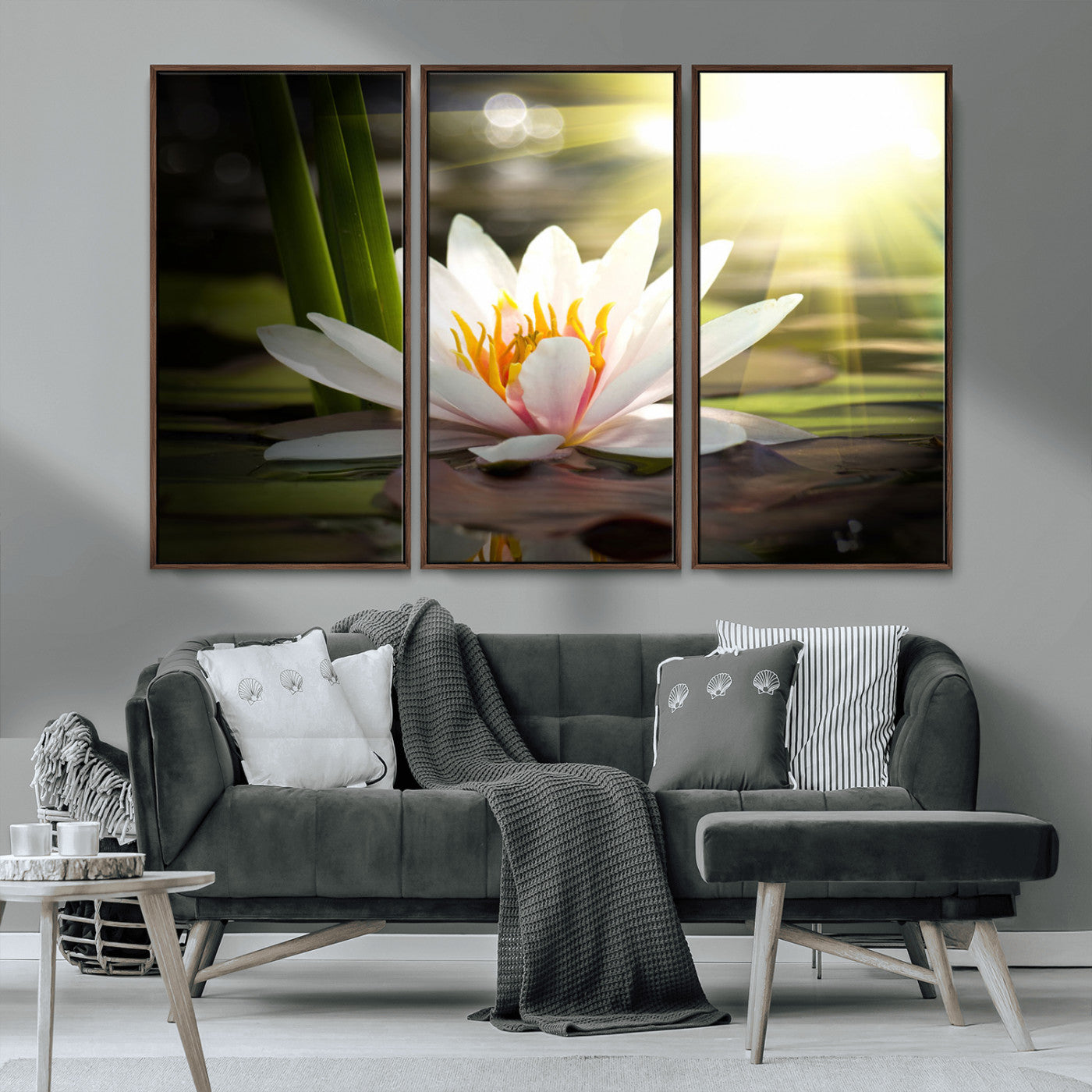 MGV-FC-48X32-3P - Lotus Flower Wall Art Canvas Print, Water Lily Large Wall Art Canvas Print