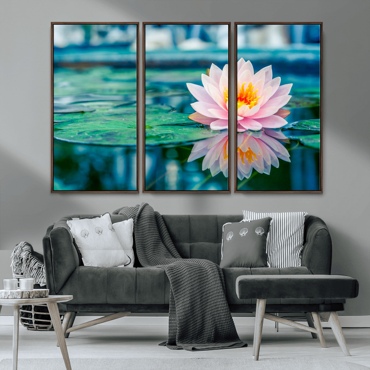 MGV-FC-48X32-3P - Lotus Flower Wall Art Canvas Print, Water Lily Large Wall Art Canvas Print for Yoga Room Decor,