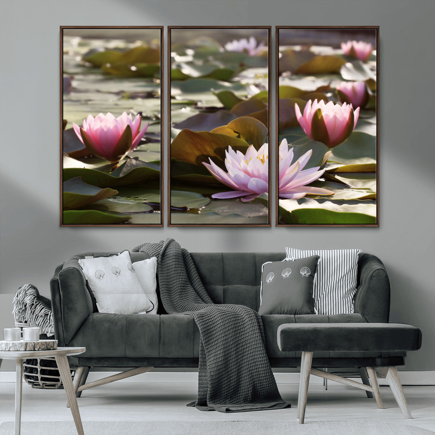 MGV-FC-48X32-3P - Lotus Flower Wall Art Canvas Print, Water Lily Large Wall Art Canvas Print for Yoga Room Decor,