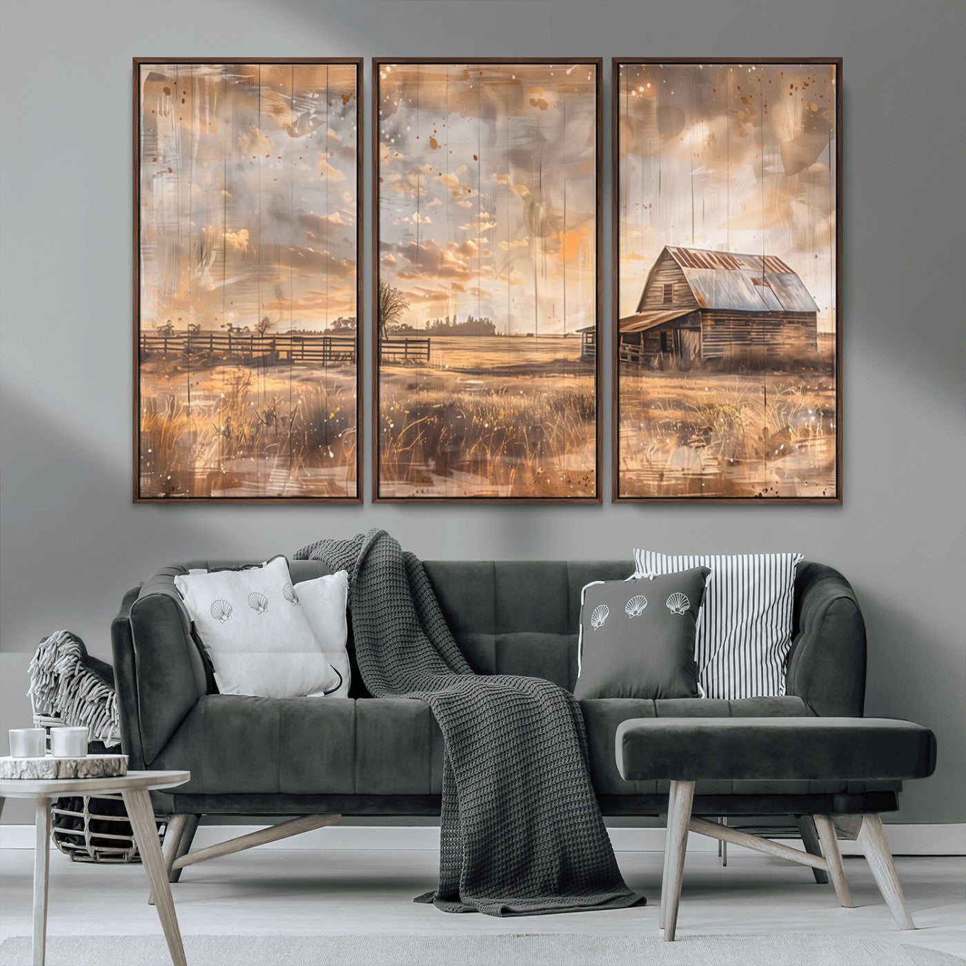 MGV-FC-48X32-3P - Rustic Farmhouse Wall Art Canvas Print | Barn and Field Canvas Print | Vintage Country Landscape