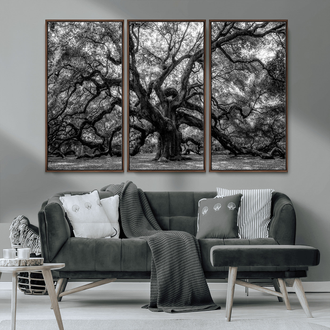 MGV-FC-48X32-3P - Black and White Old Angel Oak Tree Wall Art Canvas Print