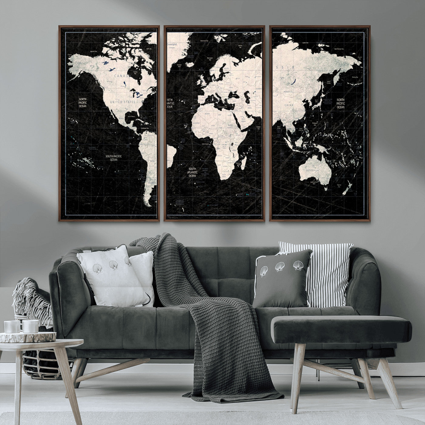 MGV-FC-48X32-3P - Push Pin World Map Canvas Print – Framed Wall Art for Couples to Track Their Travels – Anniversary
