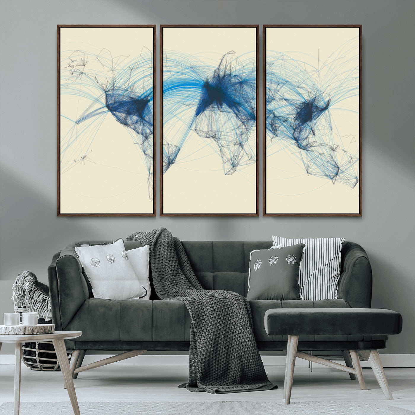 MGV-FC-48X32-3P - Flight Routes Map art Air Traffic Avi World Map with Blue Connections Canvas Wall Art – Modern