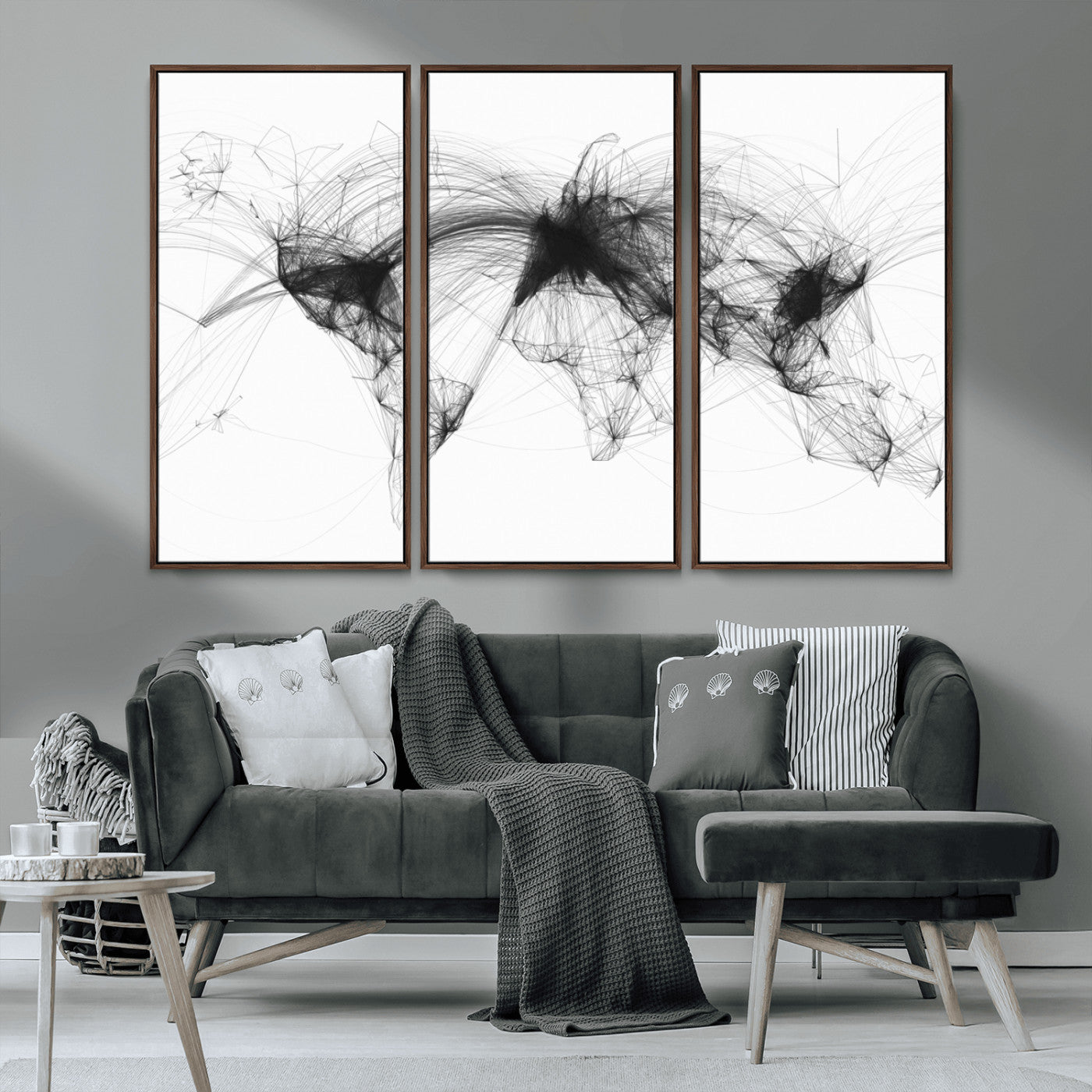 MGV-FC-48X32-3P - Flight Routes Air Traffic Map Canvas Wall Art - Framed - Ready to Hang