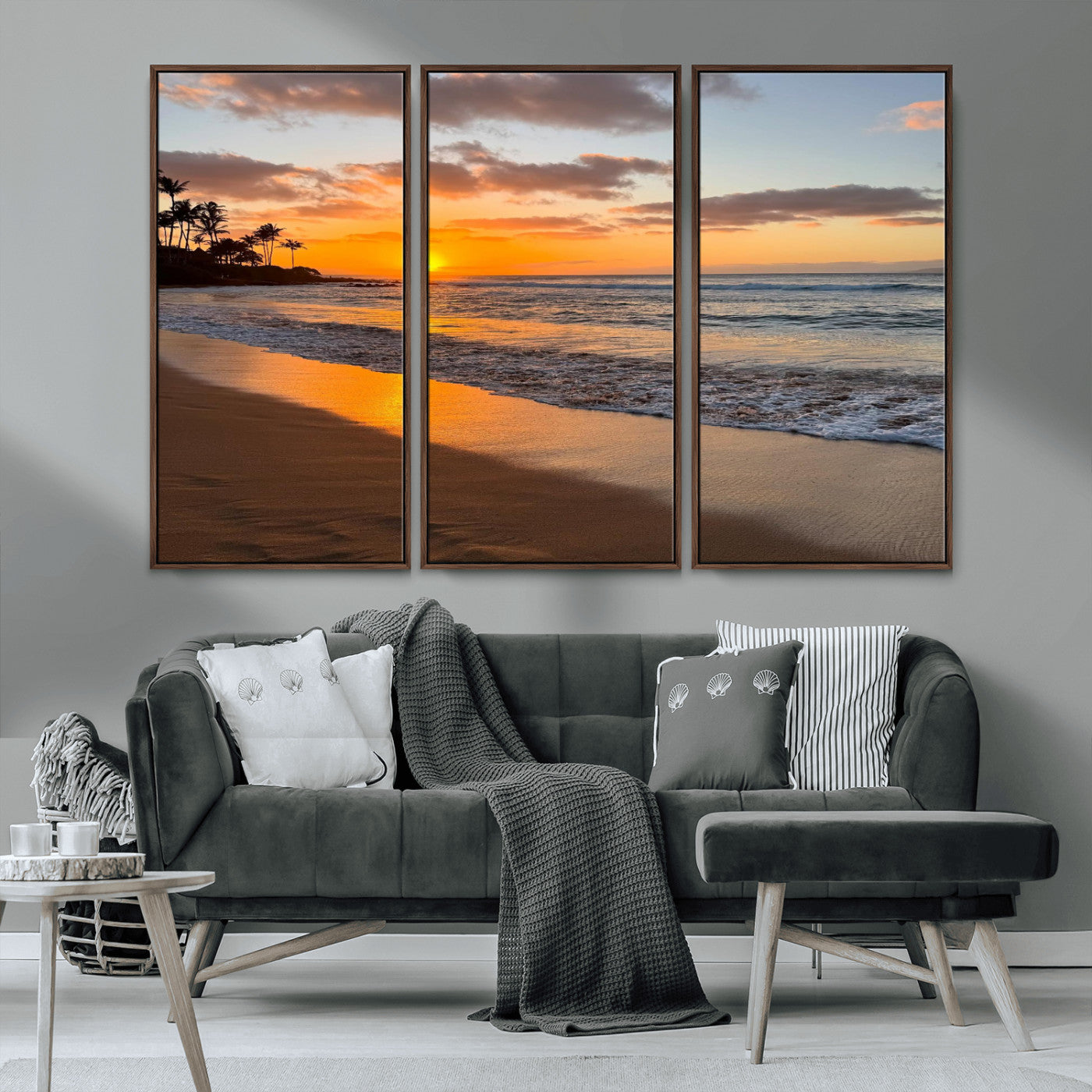 MGV-FC-48X32-3P - Sunset Wall Art Print - Stunning Beach Sunset Canvas Artwork for Elegant Home or Office Coastal