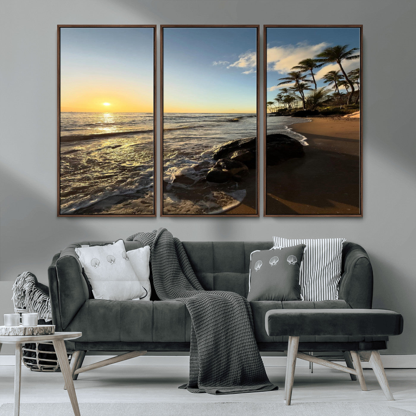 MGV-FC-48X32-3P - Tropical Beach Wall Art - Stunning Ocean Sunset Canvas Print with Palm Tree Design for Relaxing and