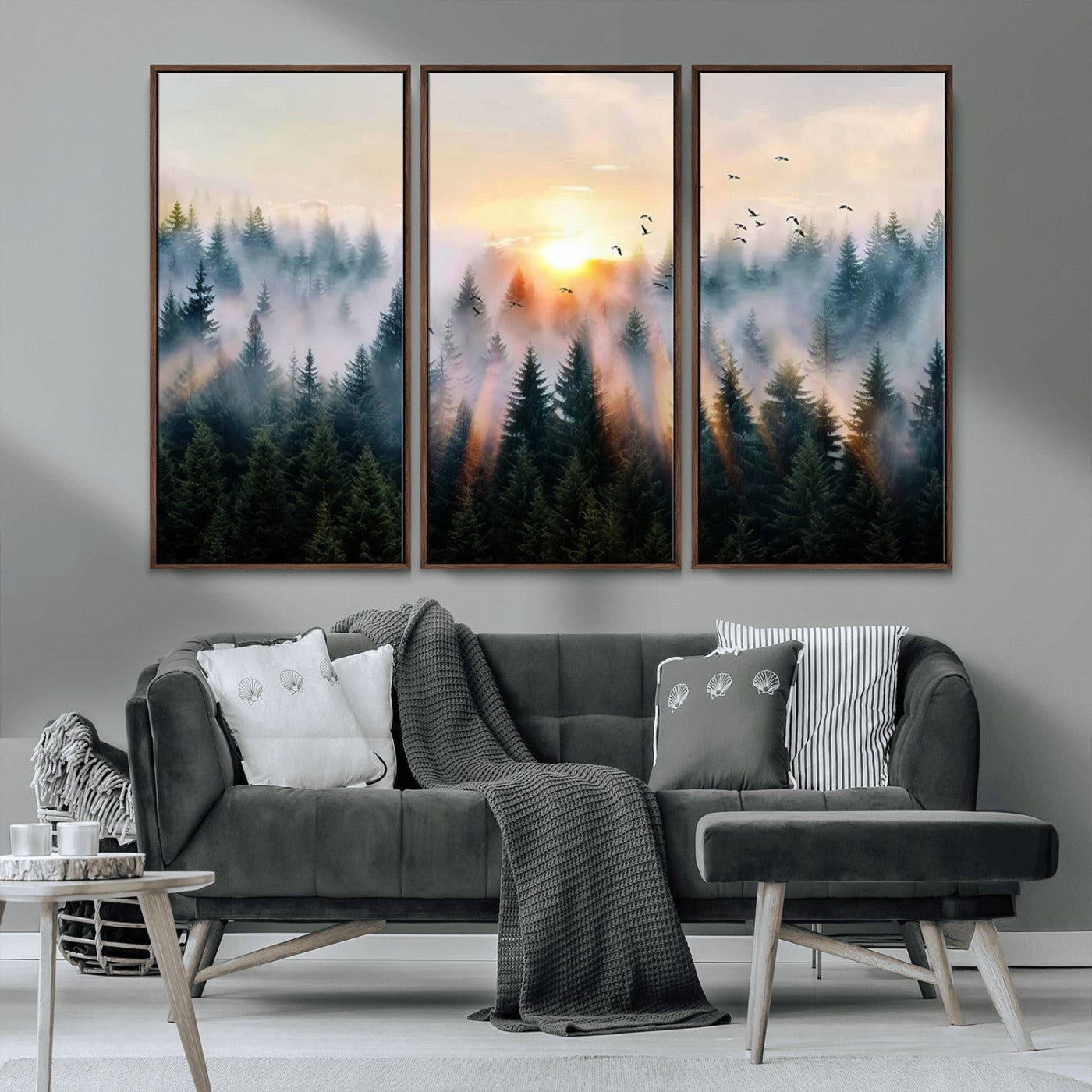 MGV-FC-48X32-3P - Abstract Forest Wall Art - Serene Nature Canvas Print with Misty Forest Design for Modern Home or