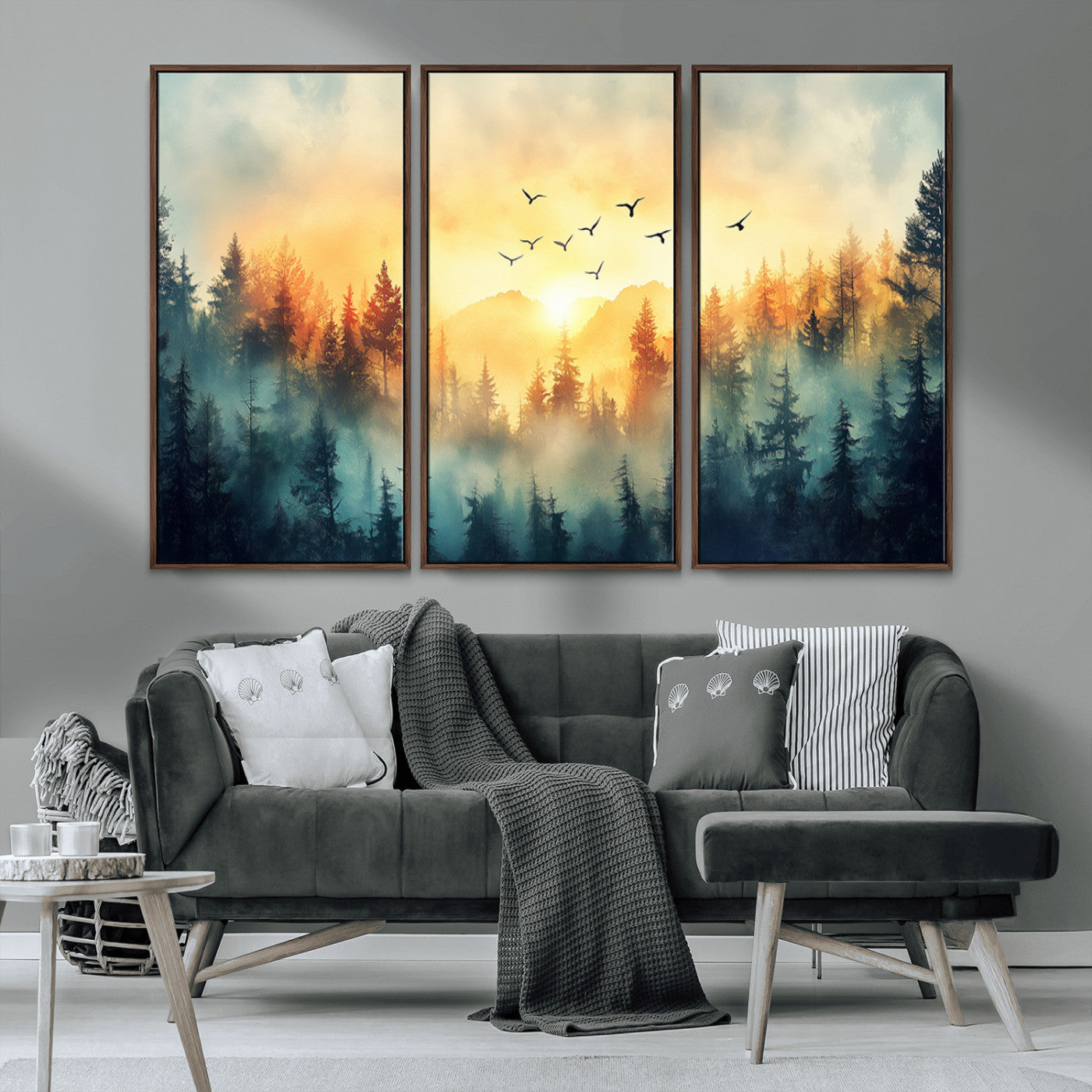 MGV-FC-48X32-3P - Abstract Forest Wall Art Print- Serene Nature Canvas Print with Misty Forest Design for Modern Home
