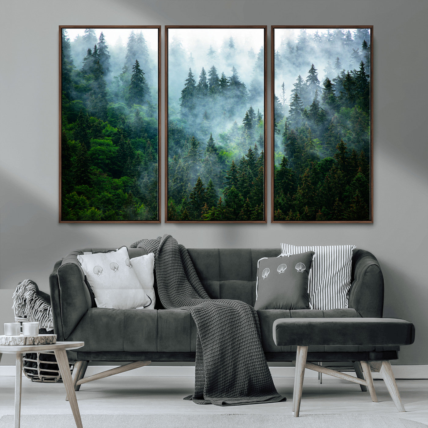 MGV-FC-48X32-3P - Misty Forest Art Wall Art Canvas Print, Framed Foggy Mountain Art Art Picture Print, Scenic Wall