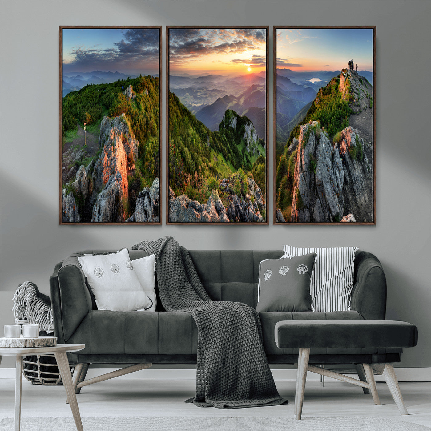 MGV-FC-48X32-3P - Mountain Sunset Panoramic Canvas Print – Scenic Wilderness Landscape, Majestic Summit , Multi-Panel