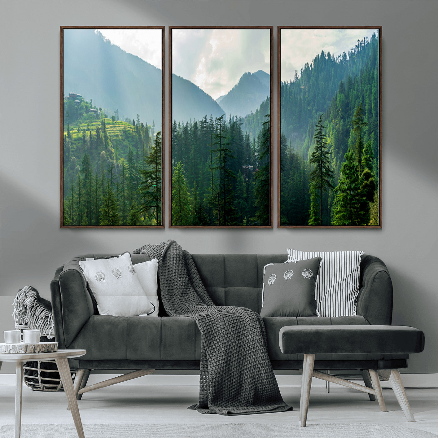 MGV-FC-48X32-3P - Misty Forest Mountain Canvas Print – Serene Nature Wall Art, Tranquil Valley