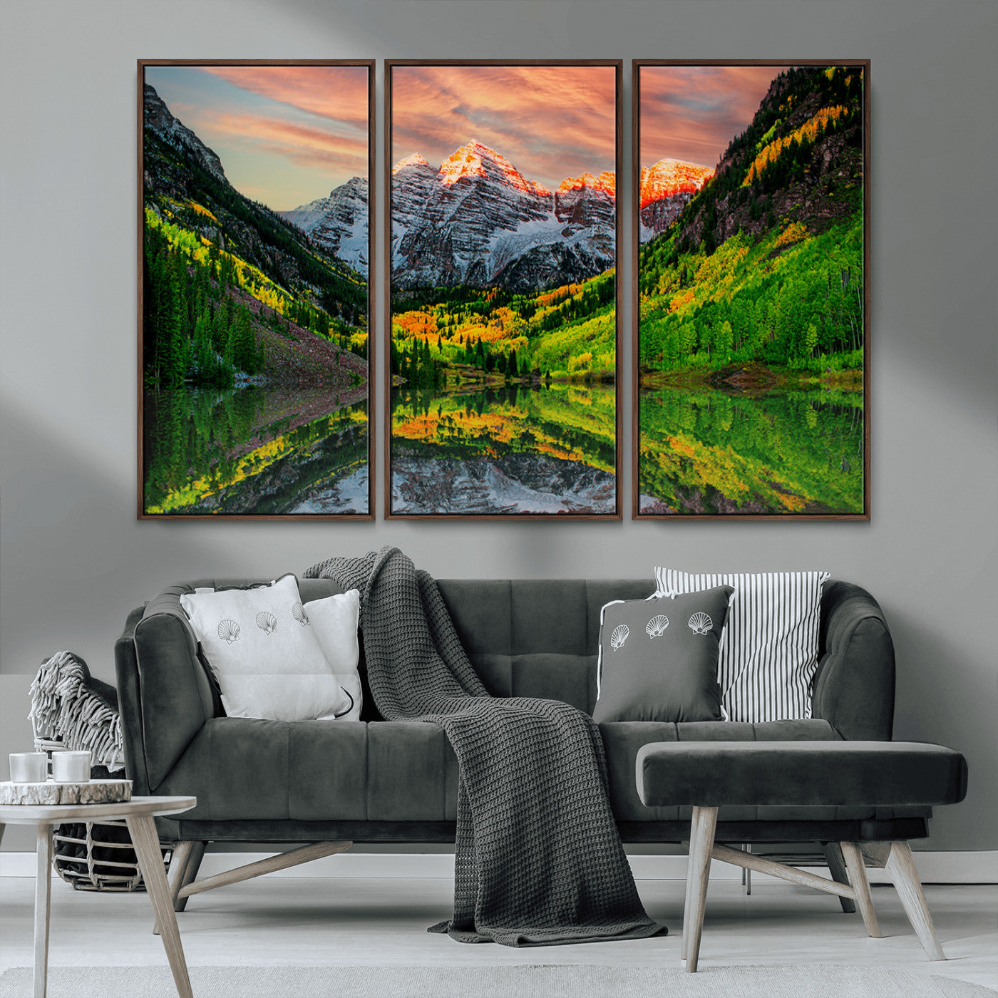 MGV-FC-48X32-3P - Maroon Bells Lake Wall Art Canvas Print – Majestic Colorado Mountain Landscape, Autumn Reflection,