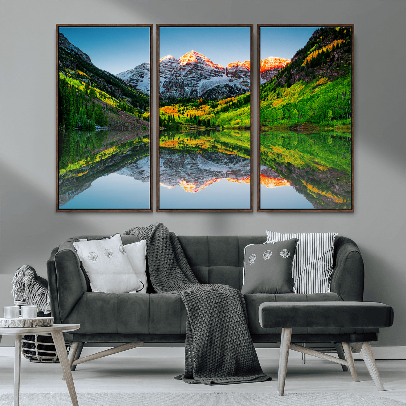 MGV-FC-48X32-3P - Maroon Bells Lake Print Wall Art – Majestic Colorado Mountain Landscape, Autumn Reflection,