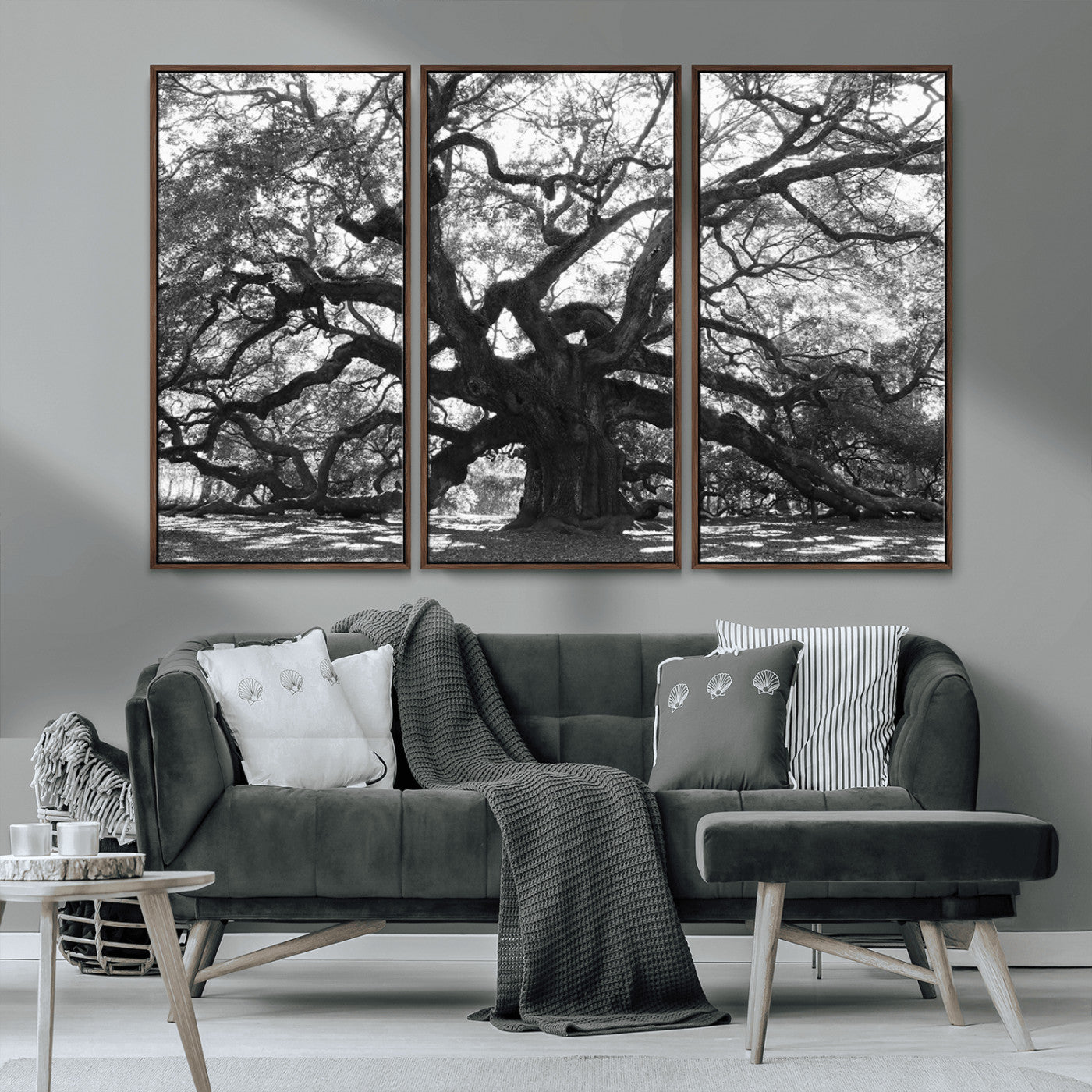 MGV-FC-48X32-3P - Ancient Oak Wall Art Canvas Print, Framed Twisted Branches Art Picture Print, Gnarled Tree Perfect Moody Nature Decor Artwork