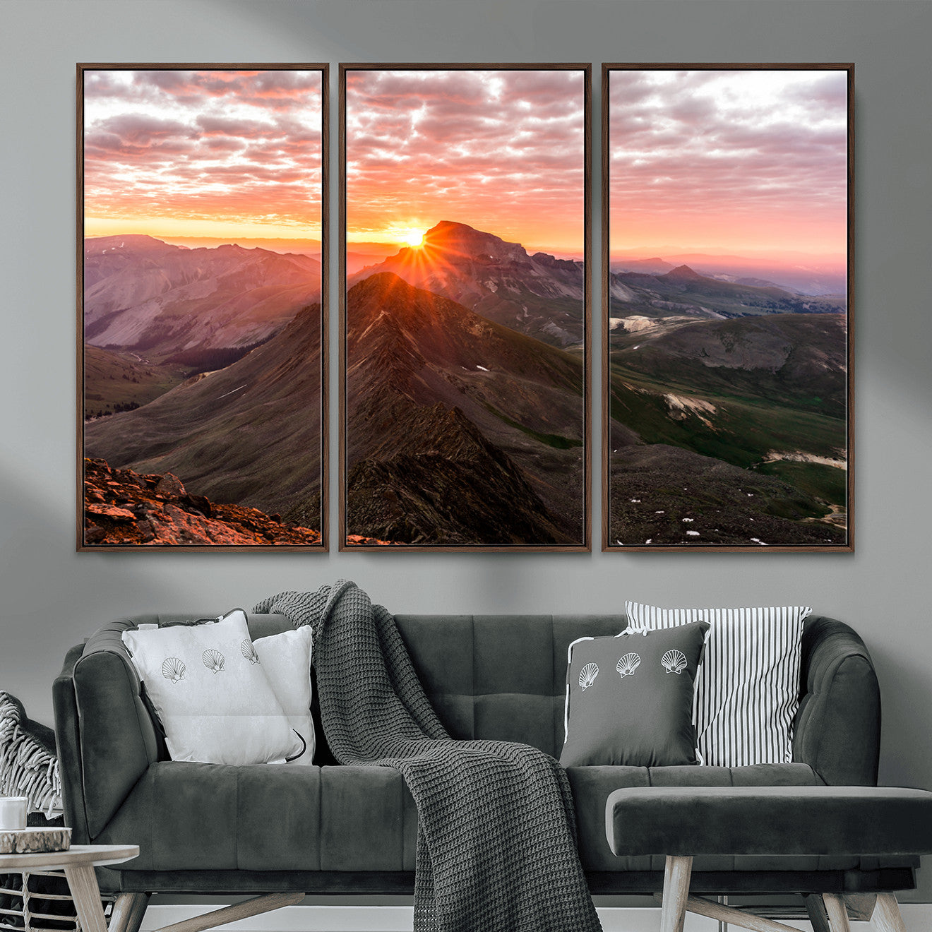 MGV-FC-48X32-3P - Majestic Sunrise Wall Art – Canvas Print of Rugged Mountain Peaks, Vibrant Sky, Serene Landscape, Nature Decor for Home or Office