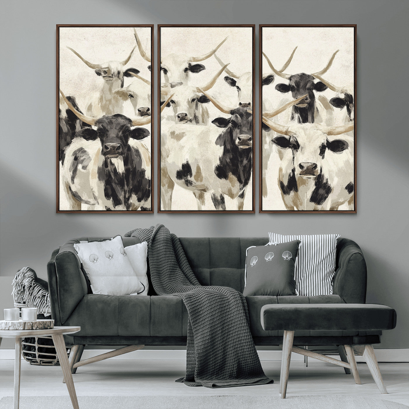 MGV-FC-48X32-3P - Longhorn Texas Cow Drawing Abstract Wall Art Canvas Print for Farmhouse Decor, Texas Bull Printing
