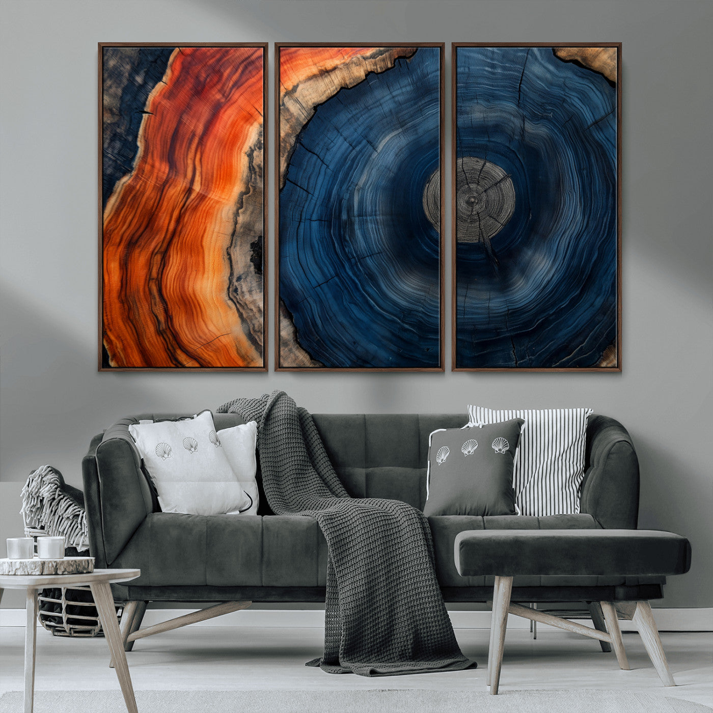MGV-FC-48X32-3P - Tree Rings Wall Art Canvas Print, Rustic Wood Print, Framed Natural Texture Art Print, Wood Grain