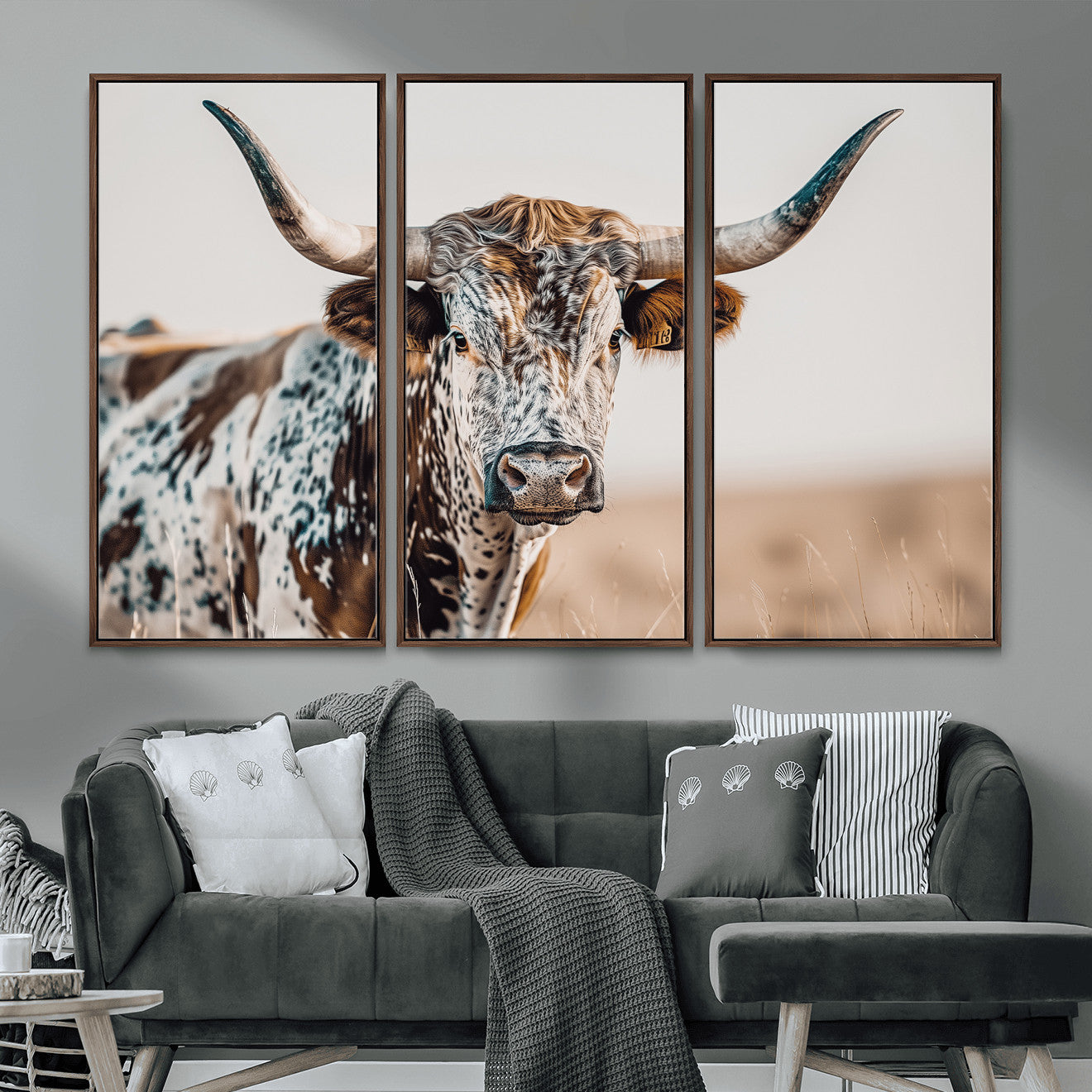 70414966-MGV-FC-48X32-3P - Majestic Longhorn Wall Art – Canvas Print of Strong Stance Intricate Fur & Sharp Horns Rustic Elegance & Timeless Wild Beauty Decor for Living Room, Office or Bedroom