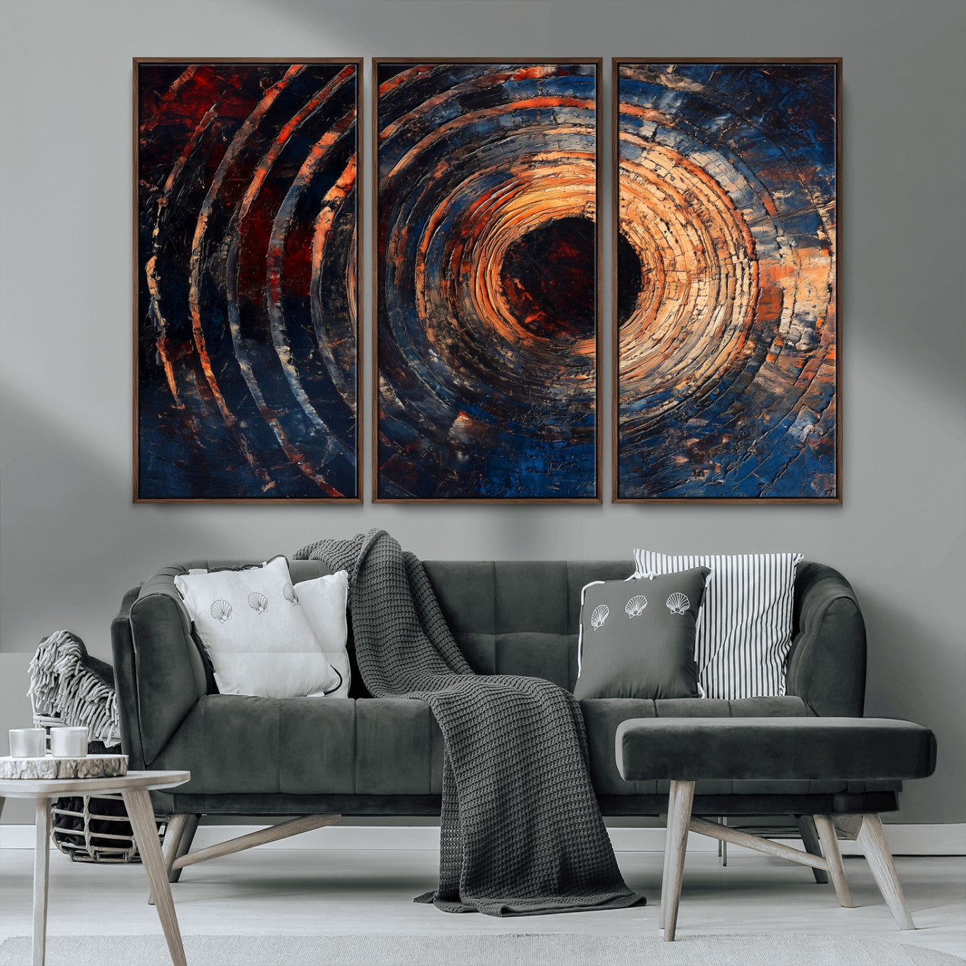 MGV-FC-48X32-3P - Wood Tree Ring Wall Art Canvas Print, Framed Natural Wood Art Picture Print, Rustic Tree Slice Perfect Rustic Decor Artwork
