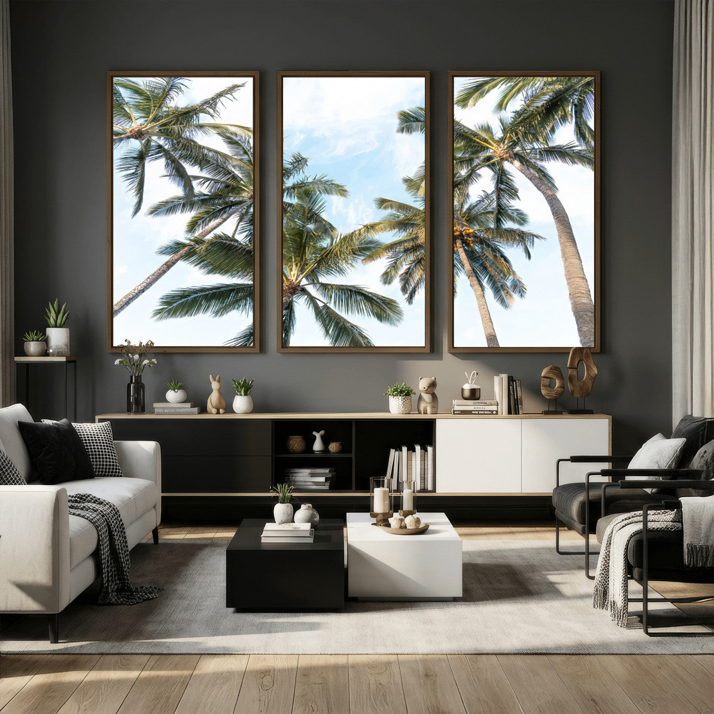 87247012-MGV-CV-36X24 - Tropical Palm Trees Wall Art – Sunlit Leaves & Blue Sky Canvas Print, Island Breeze and Vacation Vibes for Office or Home Decor