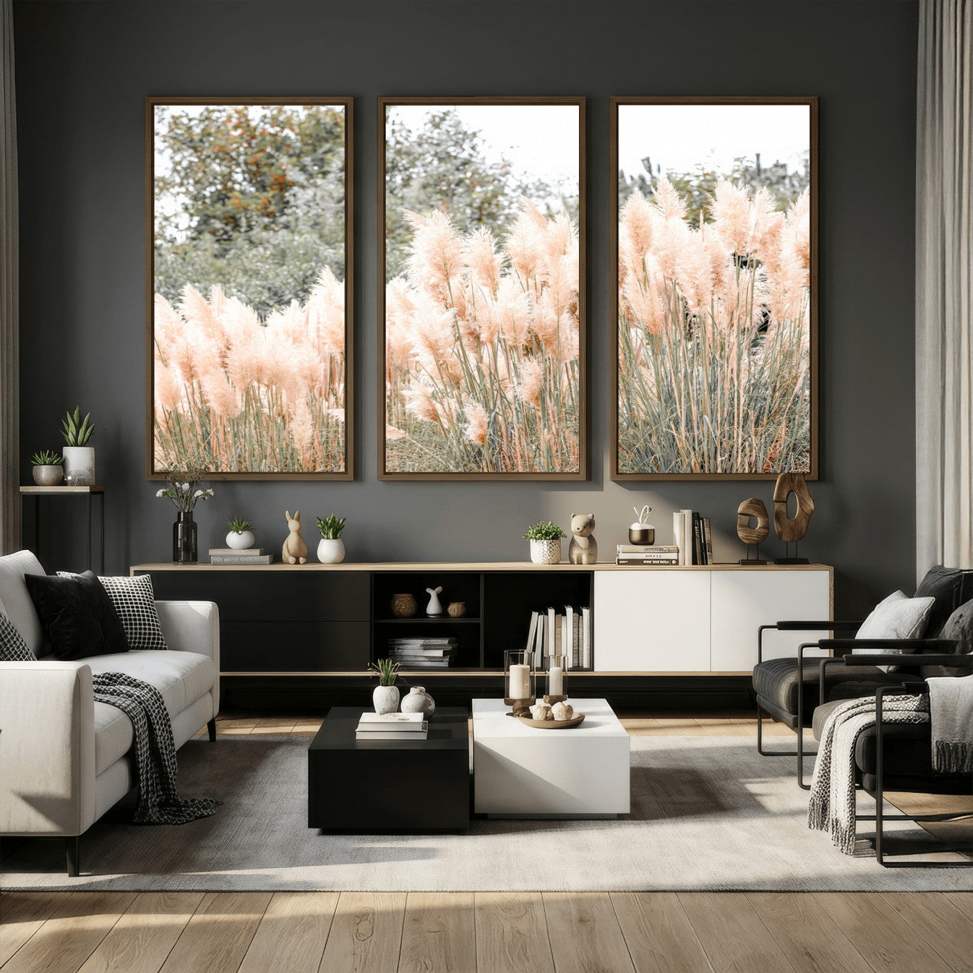 21826392-MGV-CV-36X24 - Pampas Grass Wall Art – Soft Blush Hues and Natural Texture Canvas Print, Serene Outdoors & Botanical Charm for Living Room or Nature Decor