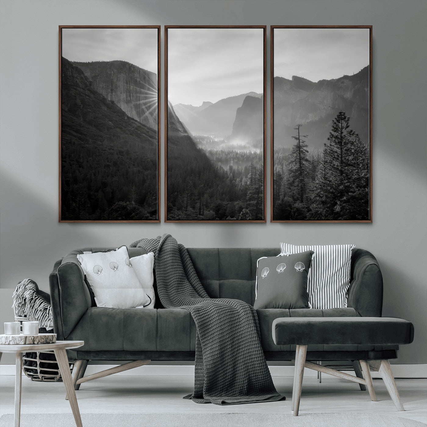 MGV-FC-48X32-3P - Yosemite Valley Wall Art Canvas Print, Framed El Capitan Sunrise Art Picture Print, Misty Mountain Perfect Modern Rustic Decor Artwork
